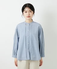 PHBGD22290 GEORGES RECH(小さいサイズ)(メゾン ドゥ サンク) アイレット刺繡8分袖ブラウス ライトブルー