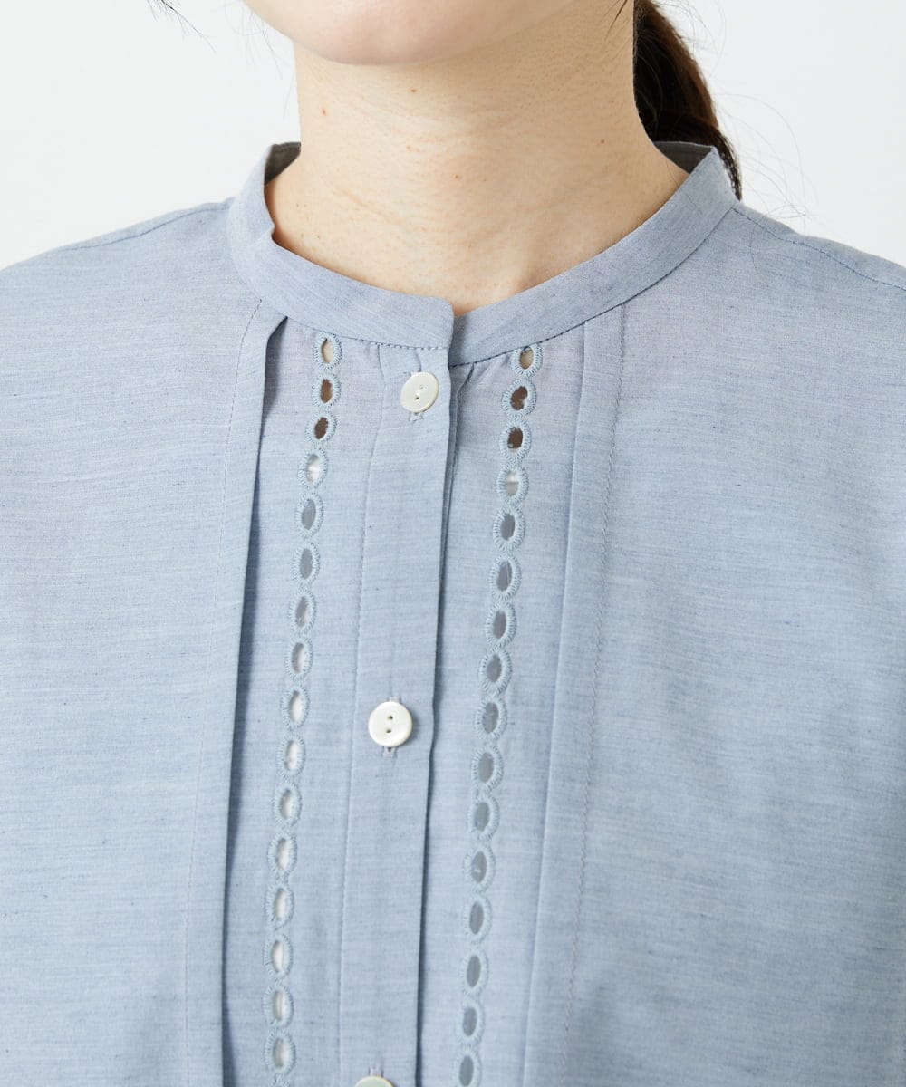 PHBGD22290 GEORGES RECH(小さいサイズ)(メゾン ドゥ サンク) アイレット刺繡8分袖ブラウス ライトブルー