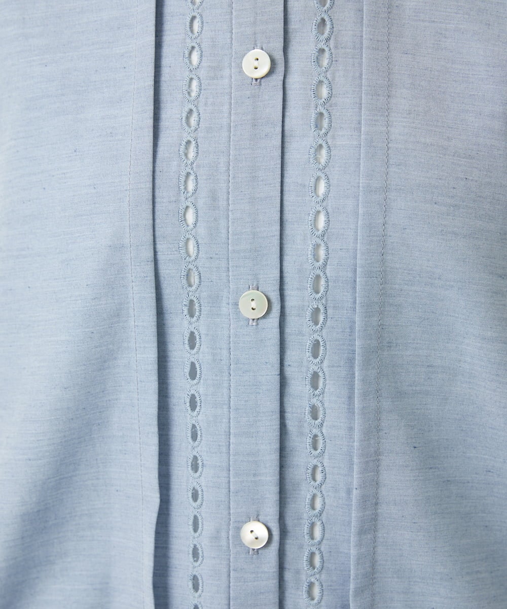 PHBGD22290 GEORGES RECH(小さいサイズ)(メゾン ドゥ サンク) アイレット刺繡8分袖ブラウス ライトブルー