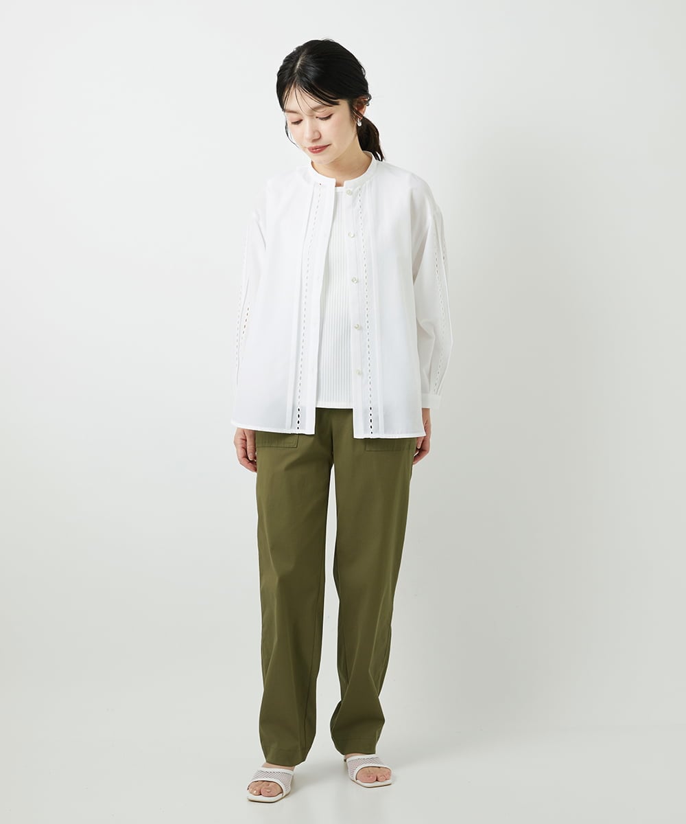 PHBGD22290 GEORGES RECH(小さいサイズ)(メゾン ドゥ サンク) アイレット刺繡8分袖ブラウス ライトブルー