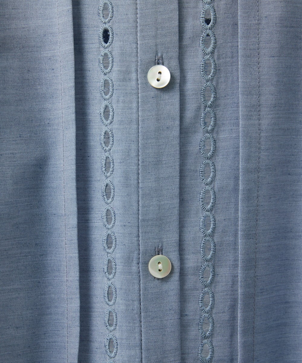 PHBGD22290 GEORGES RECH(小さいサイズ)(メゾン ドゥ サンク) アイレット刺繡8分袖ブラウス ライトブルー