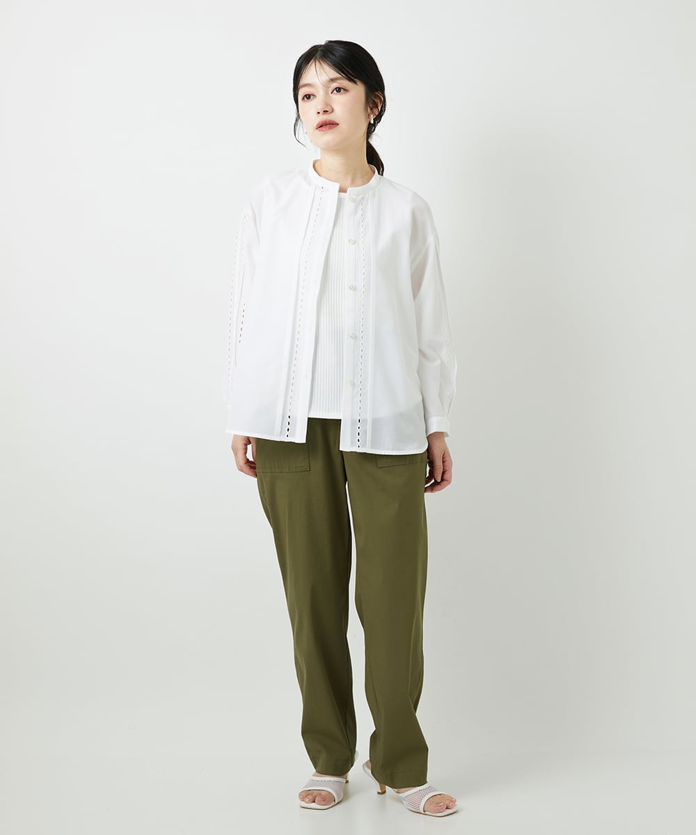 PHBGD22290 GEORGES RECH(小さいサイズ)(メゾン ドゥ サンク) アイレット刺繡8分袖ブラウス ライトブルー