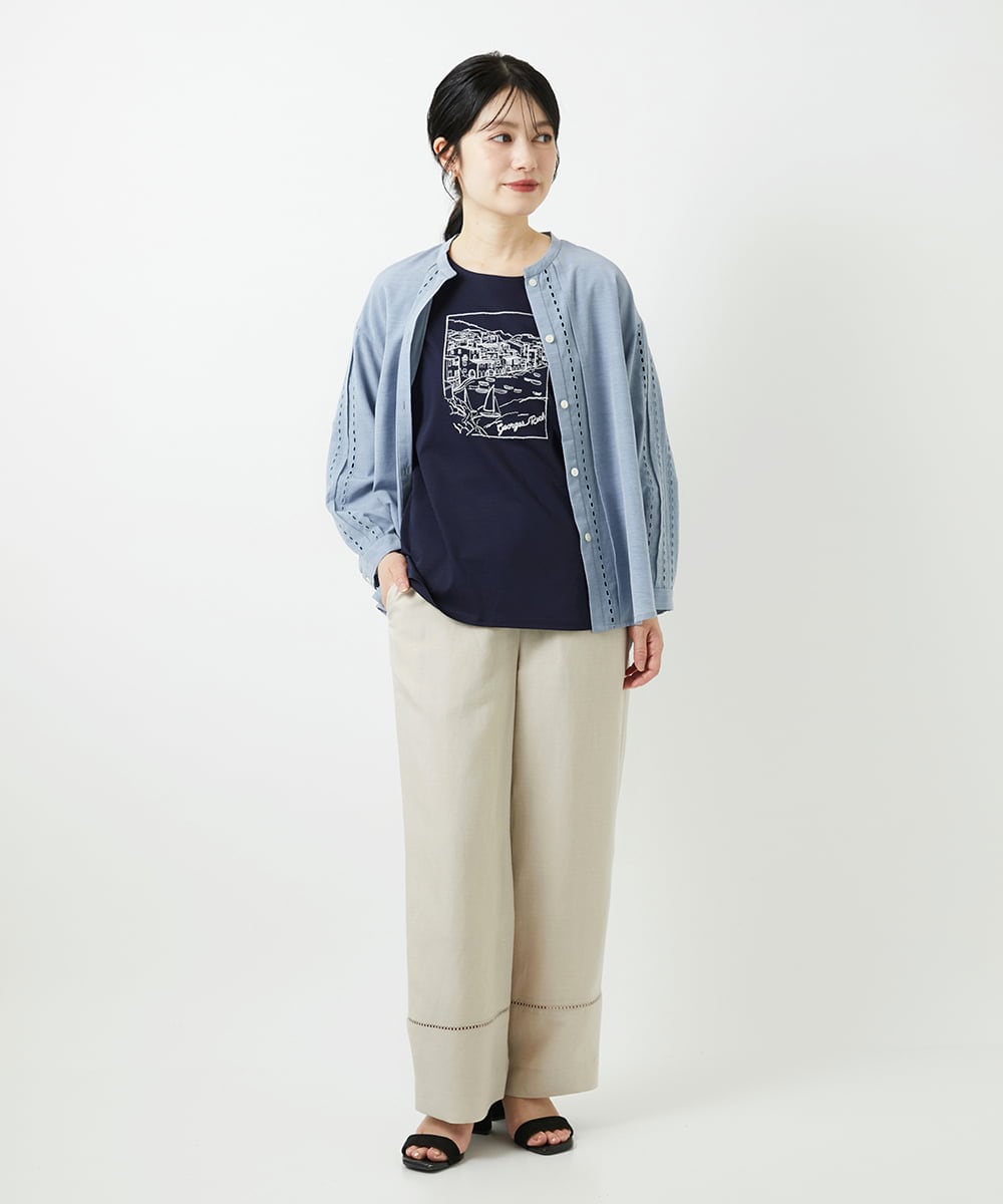 PHBGD22290 GEORGES RECH(小さいサイズ)(メゾン ドゥ サンク) アイレット刺繡8分袖ブラウス ライトブルー