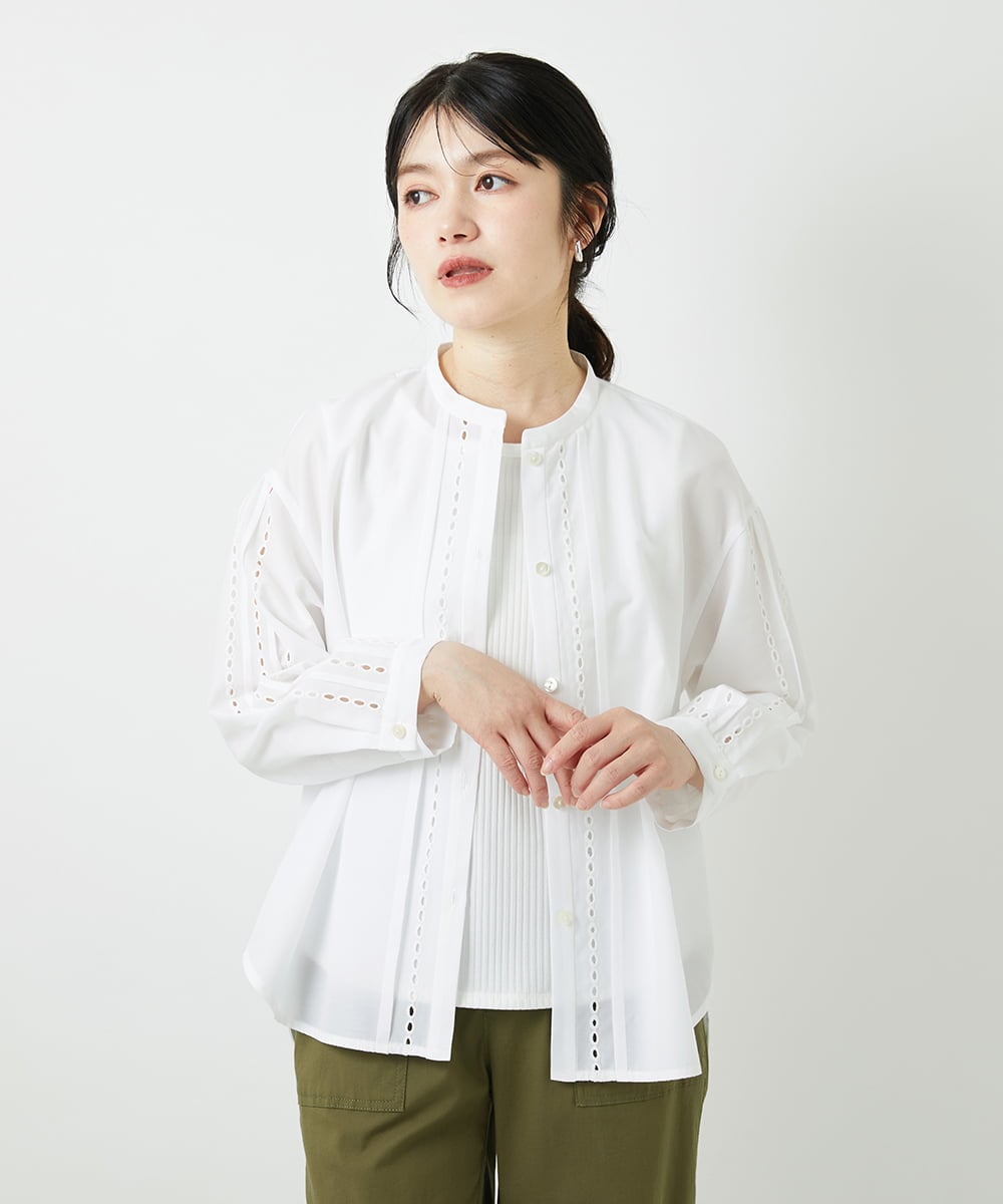 PHBGD22290 GEORGES RECH(小さいサイズ)(メゾン ドゥ サンク) アイレット刺繡8分袖ブラウス ライトブルー