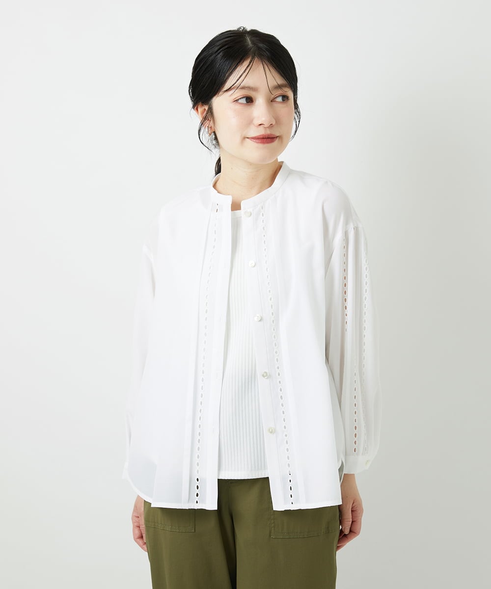 PHBGD22290 GEORGES RECH(小さいサイズ)(メゾン ドゥ サンク) アイレット刺繡8分袖ブラウス ホワイト