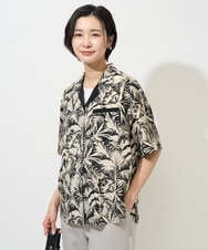 PHBGD32270 GEORGES RECH(小さいサイズ)(メゾン ドゥ サンク) リーフプリントオープンカラーシャツ ブラック系