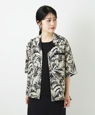 PHBGD32270 GEORGES RECH(小さいサイズ)(メゾン ドゥ サンク) リーフプリントオープンカラーシャツ ブラック系