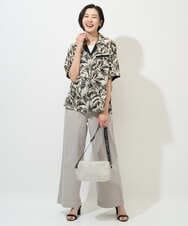 PHBGD32270 GEORGES RECH(小さいサイズ)(メゾン ドゥ サンク) リーフプリントオープンカラーシャツ ブラック系