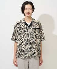 PHBGD32270 GEORGES RECH(小さいサイズ)(メゾン ドゥ サンク) リーフプリントオープンカラーシャツ ブラック系