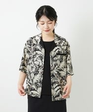 PHBGD32270 GEORGES RECH(小さいサイズ)(メゾン ドゥ サンク) リーフプリントオープンカラーシャツ ブラック系