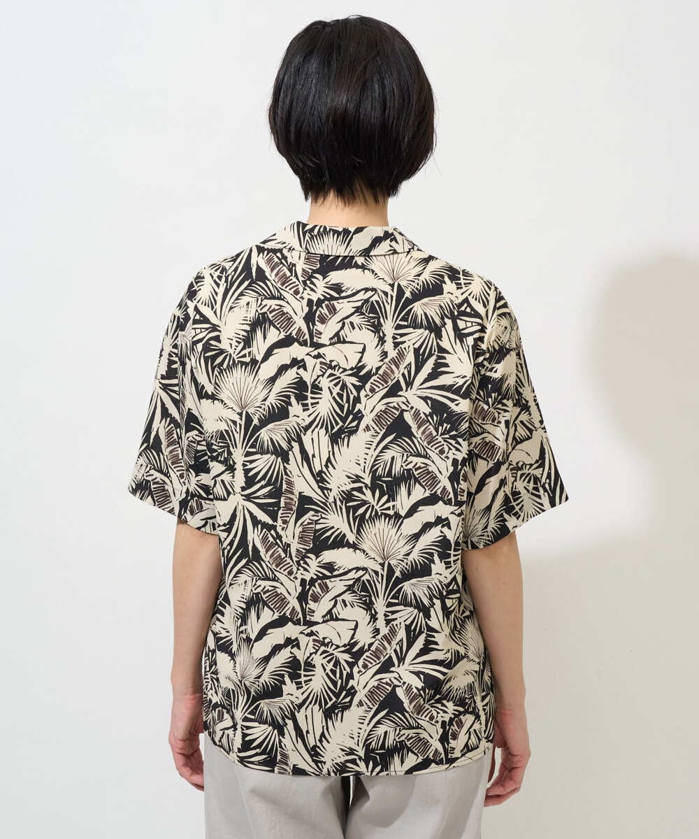 PHBGD32270 GEORGES RECH(小さいサイズ)(メゾン ドゥ サンク) リーフプリントオープンカラーシャツ ブラック系