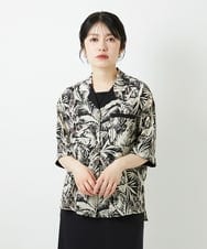 PHBGD32270 GEORGES RECH(小さいサイズ)(メゾン ドゥ サンク) リーフプリントオープンカラーシャツ ブラック系
