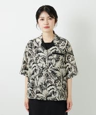 PHBGD32270 GEORGES RECH(小さいサイズ)(メゾン ドゥ サンク) リーフプリントオープンカラーシャツ ブラック系