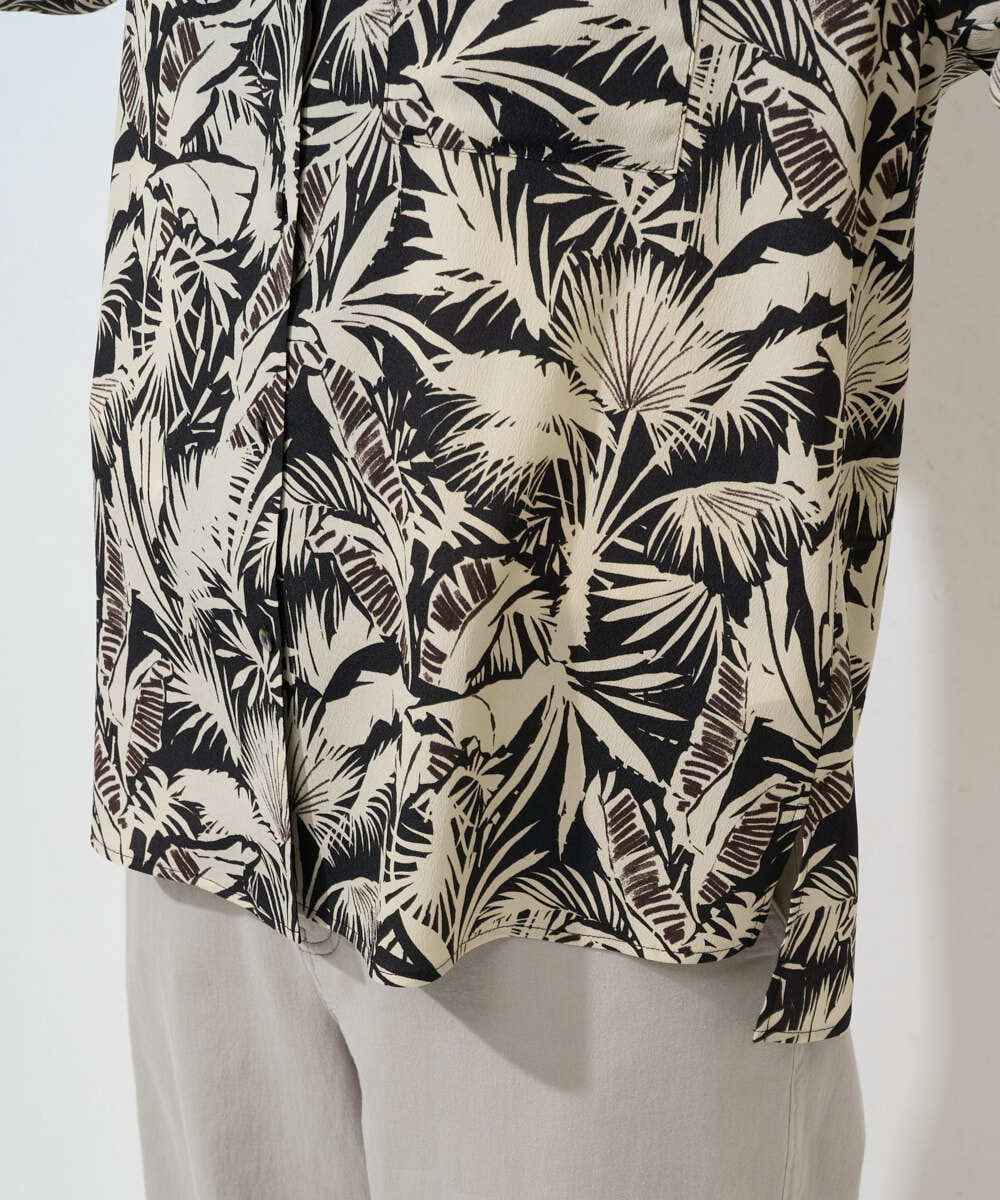 PHBGD32270 GEORGES RECH(小さいサイズ)(メゾン ドゥ サンク) リーフプリントオープンカラーシャツ ブラック系