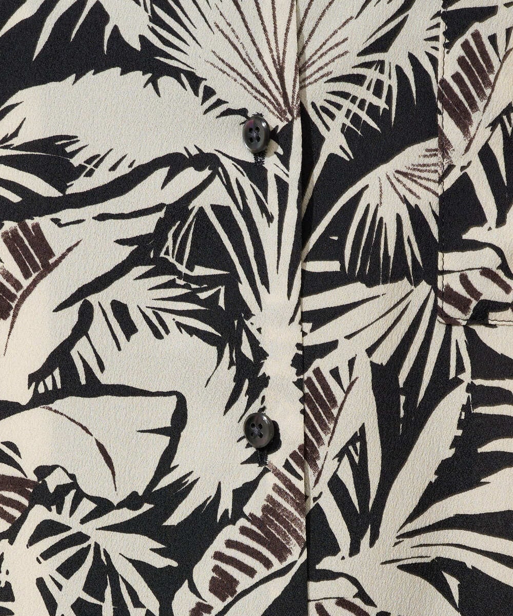 PHBGD32270 GEORGES RECH(小さいサイズ)(メゾン ドゥ サンク) リーフプリントオープンカラーシャツ ブラック系