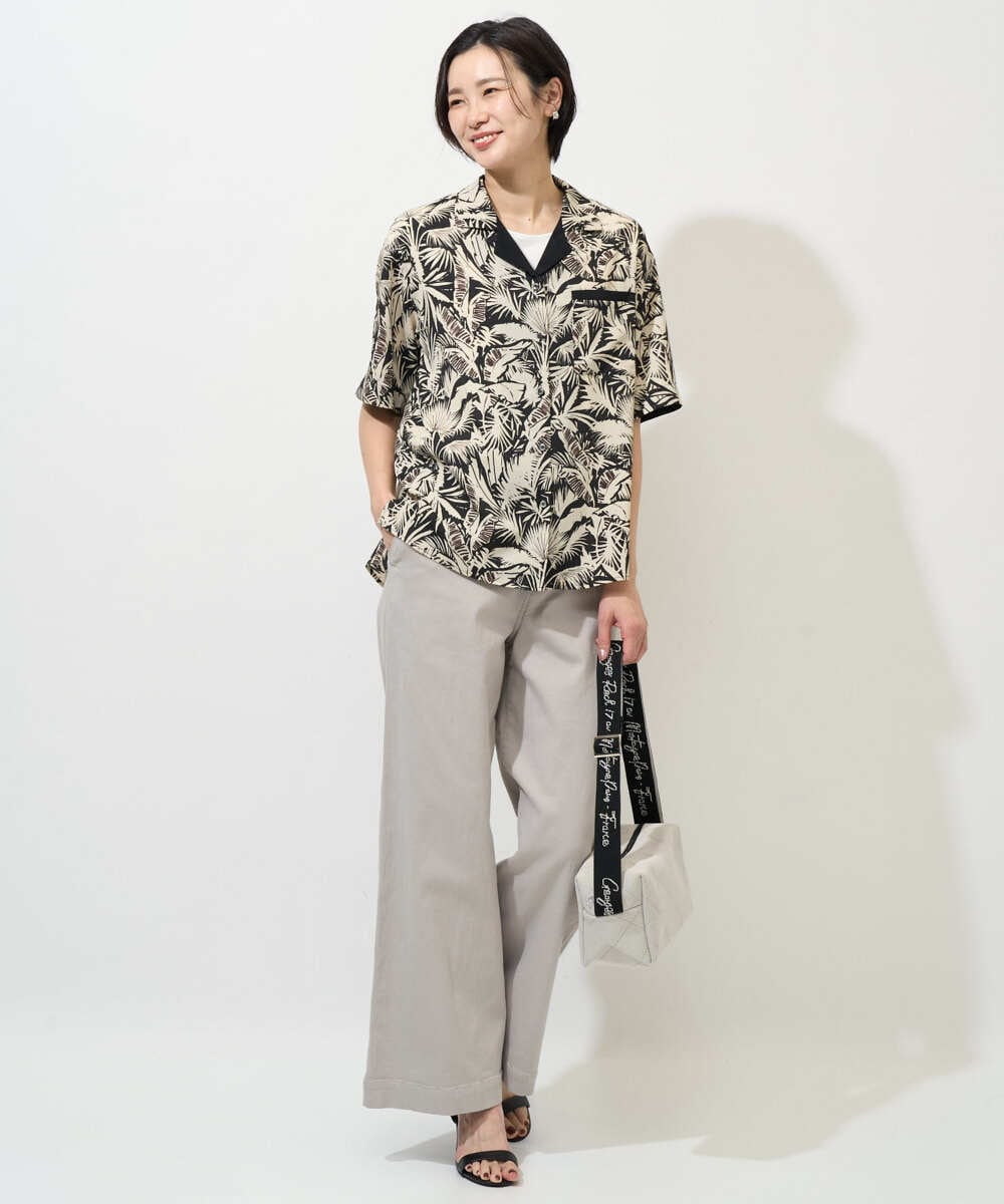 PHBGD32270 GEORGES RECH(小さいサイズ)(メゾン ドゥ サンク) リーフプリントオープンカラーシャツ ブラック系