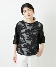 PHBGD37290 GEORGES RECH(小さいサイズ)(メゾン ドゥ サンク) メッシュアップリケドルマンスリーブブラウス ブラック