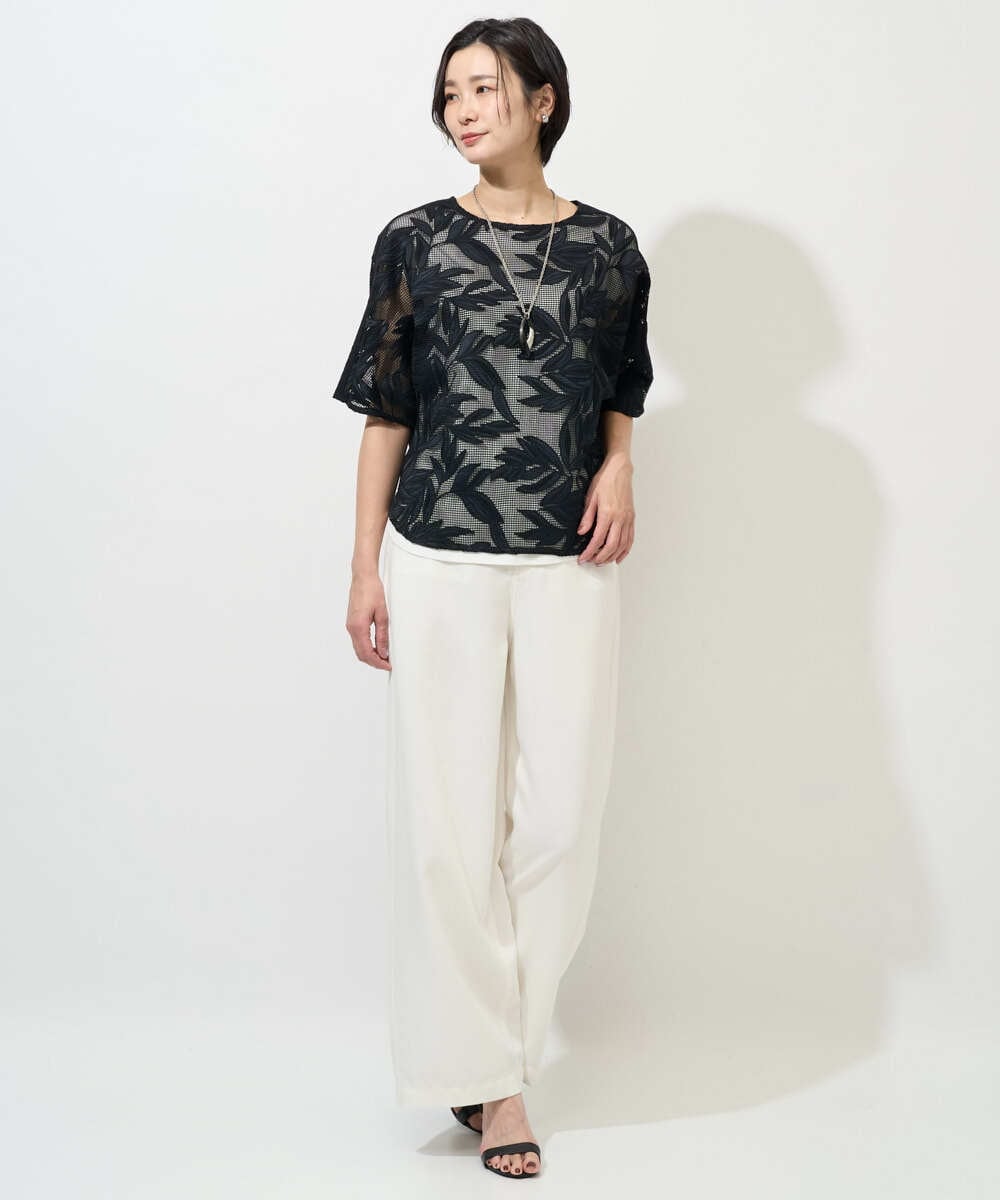 PHBGD37290 GEORGES RECH(小さいサイズ)(メゾン ドゥ サンク) メッシュアップリケドルマンスリーブブラウス ブラック