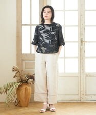 PHBGD37290 GEORGES RECH(小さいサイズ)(メゾン ドゥ サンク) メッシュアップリケドルマンスリーブブラウス ブラック