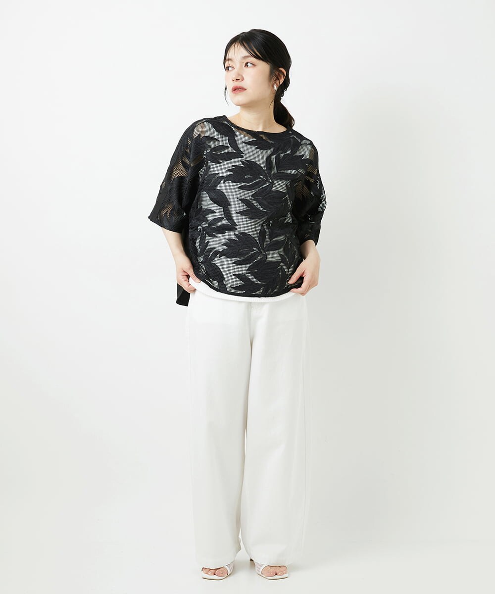 PHBGD37290 GEORGES RECH(小さいサイズ)(メゾン ドゥ サンク) メッシュアップリケドルマンスリーブブラウス ブラック