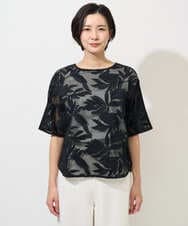 PHBGD37290 GEORGES RECH(小さいサイズ)(メゾン ドゥ サンク) メッシュアップリケドルマンスリーブブラウス ブラック