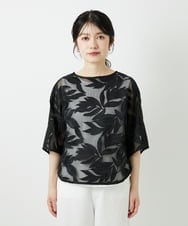 PHBGD37290 GEORGES RECH(小さいサイズ)(メゾン ドゥ サンク) メッシュアップリケドルマンスリーブブラウス ブラック