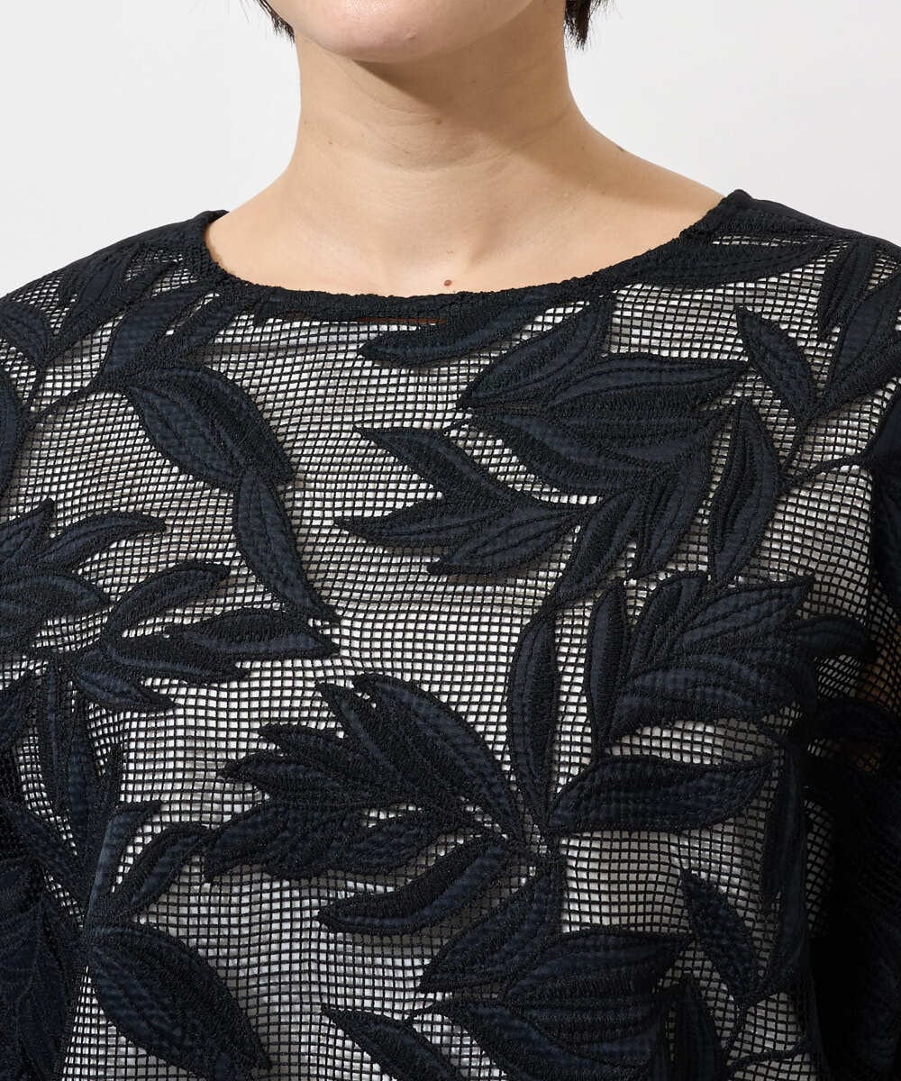 PHBGD37290 GEORGES RECH(小さいサイズ)(メゾン ドゥ サンク) メッシュアップリケドルマンスリーブブラウス ブラック