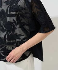 PHBGD37290 GEORGES RECH(小さいサイズ)(メゾン ドゥ サンク) メッシュアップリケドルマンスリーブブラウス ブラック