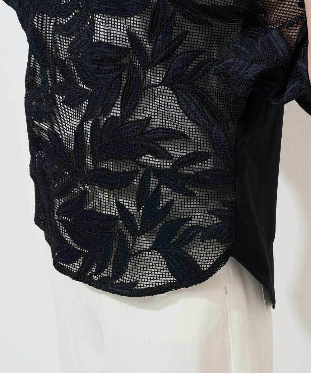 PHBGD37290 GEORGES RECH(小さいサイズ)(メゾン ドゥ サンク) メッシュアップリケドルマンスリーブブラウス ブラック