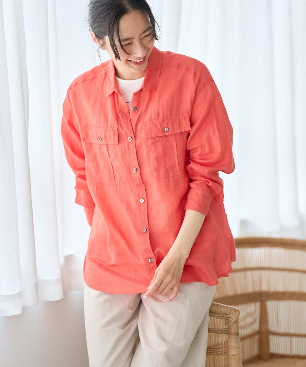 PHBGD39290 GEORGES RECH(小さいサイズ)(メゾン ドゥ サンク) シアーリネンサファリシャツ オレンジ