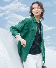 PHBGD39290 GEORGES RECH(小さいサイズ)(メゾン ドゥ サンク) シアーリネンサファリシャツ グリーン