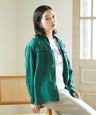 PHBGD39290 GEORGES RECH(小さいサイズ)(メゾン ドゥ サンク) シアーリネンサファリシャツ グリーン