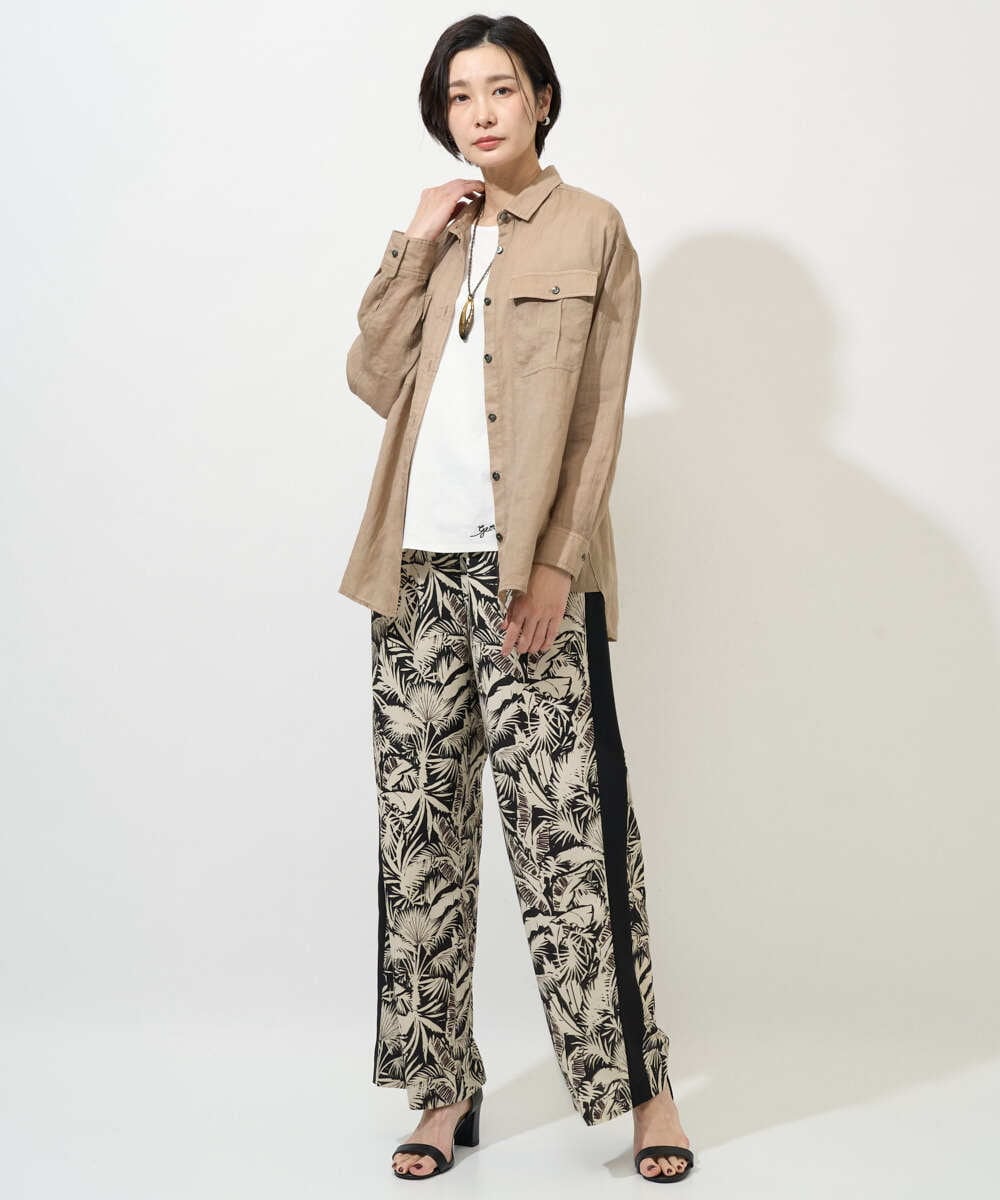 PHBGD39290 GEORGES RECH(小さいサイズ)(メゾン ドゥ サンク) シアーリネンサファリシャツ グリーン