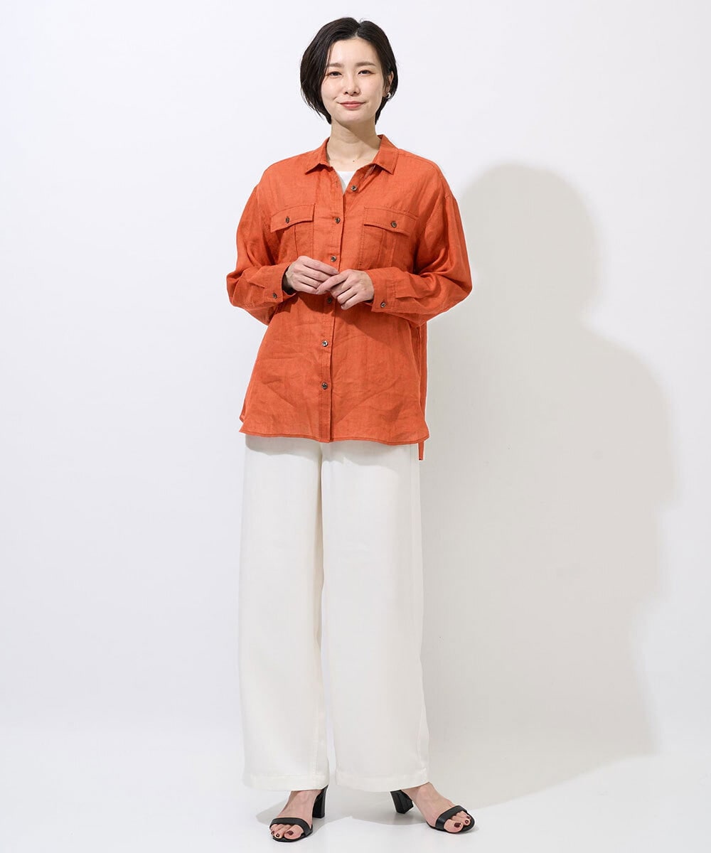 PHBGD39290 GEORGES RECH(小さいサイズ)(メゾン ドゥ サンク) シアーリネンサファリシャツ グリーン