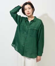 PHBGD39290 GEORGES RECH(小さいサイズ)(メゾン ドゥ サンク) シアーリネンサファリシャツ グリーン