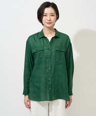 PHBGD39290 GEORGES RECH(小さいサイズ)(メゾン ドゥ サンク) シアーリネンサファリシャツ グリーン