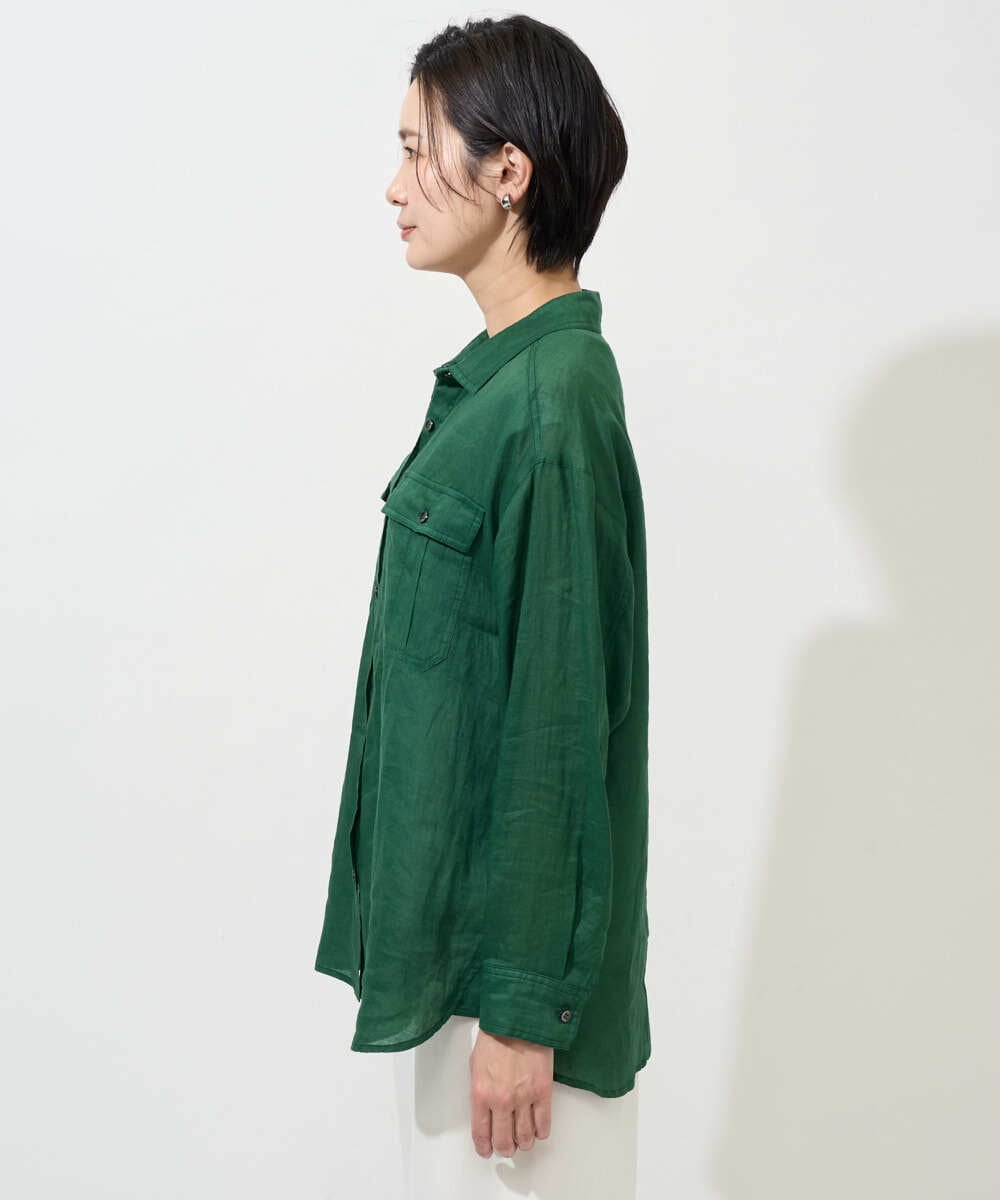 PHBGD39290 GEORGES RECH(小さいサイズ)(メゾン ドゥ サンク) シアーリネンサファリシャツ グリーン
