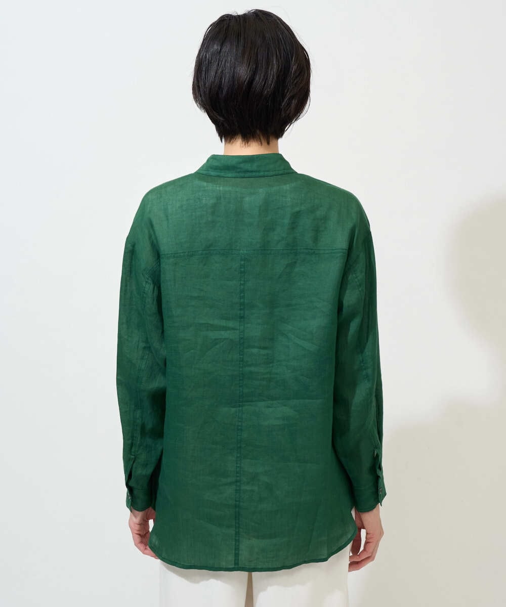 PHBGD39290 GEORGES RECH(小さいサイズ)(メゾン ドゥ サンク) シアーリネンサファリシャツ グリーン