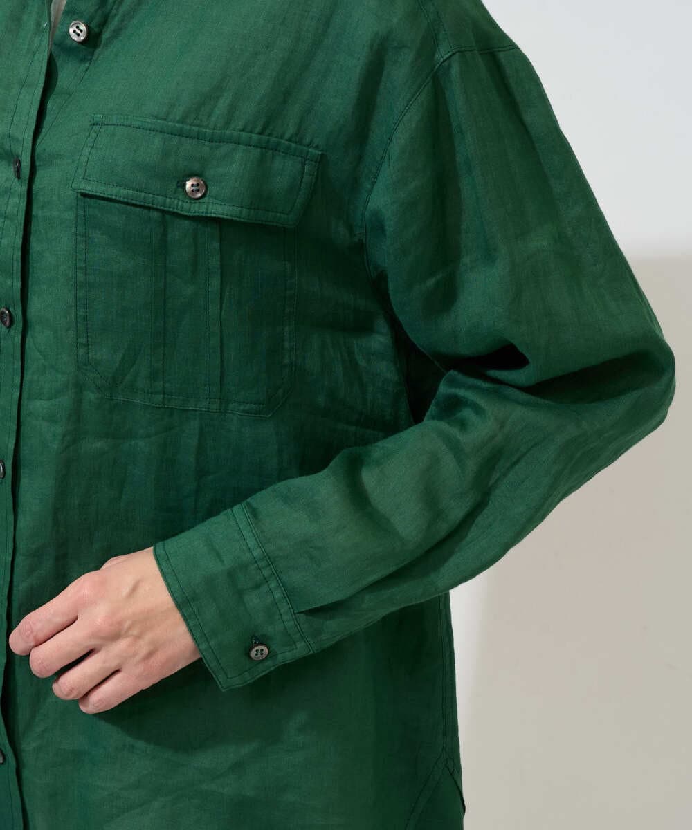 PHBGD39290 GEORGES RECH(小さいサイズ)(メゾン ドゥ サンク) シアーリネンサファリシャツ グリーン