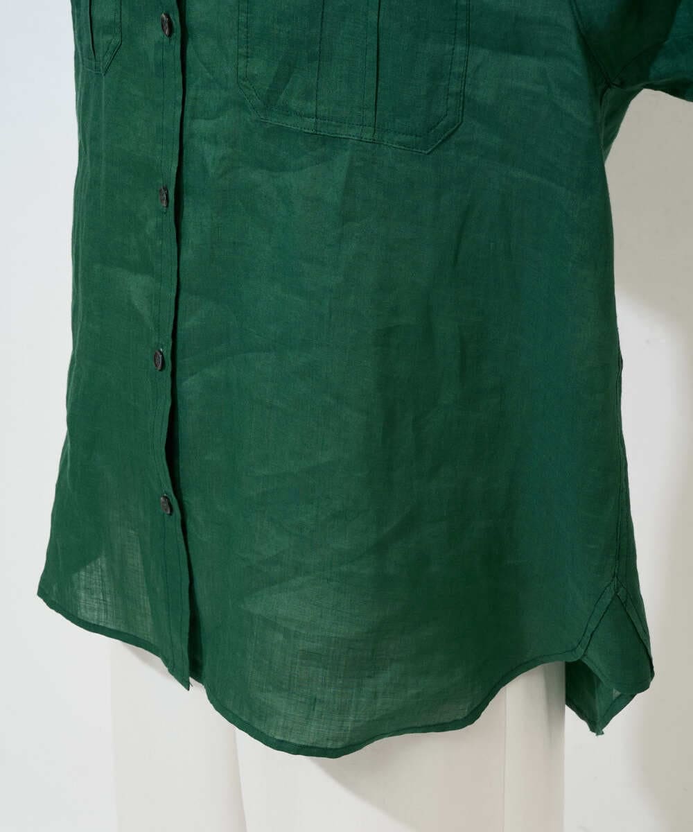 PHBGD39290 GEORGES RECH(小さいサイズ)(メゾン ドゥ サンク) シアーリネンサファリシャツ グリーン
