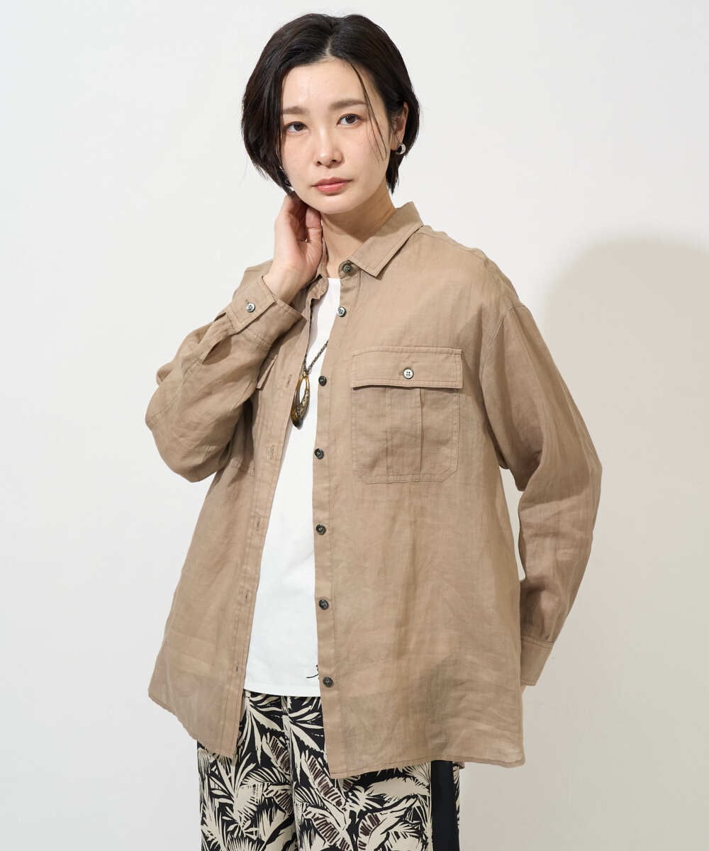 PHBGD39290 GEORGES RECH(小さいサイズ)(メゾン ドゥ サンク) シアーリネンサファリシャツ ベージュ