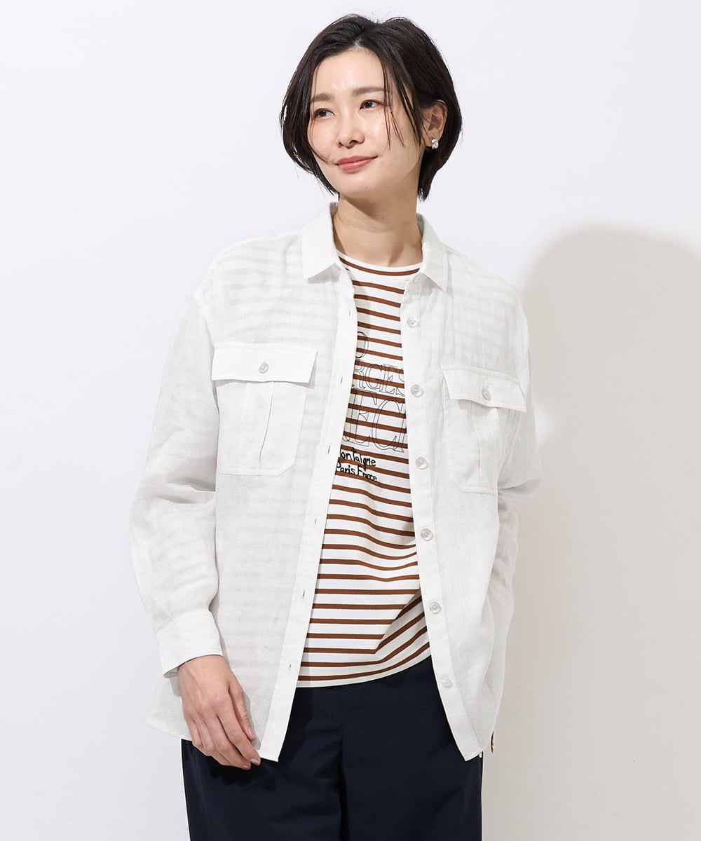 PHBGD39290 GEORGES RECH(小さいサイズ)(メゾン ドゥ サンク) シアーリネンサファリシャツ ホワイト