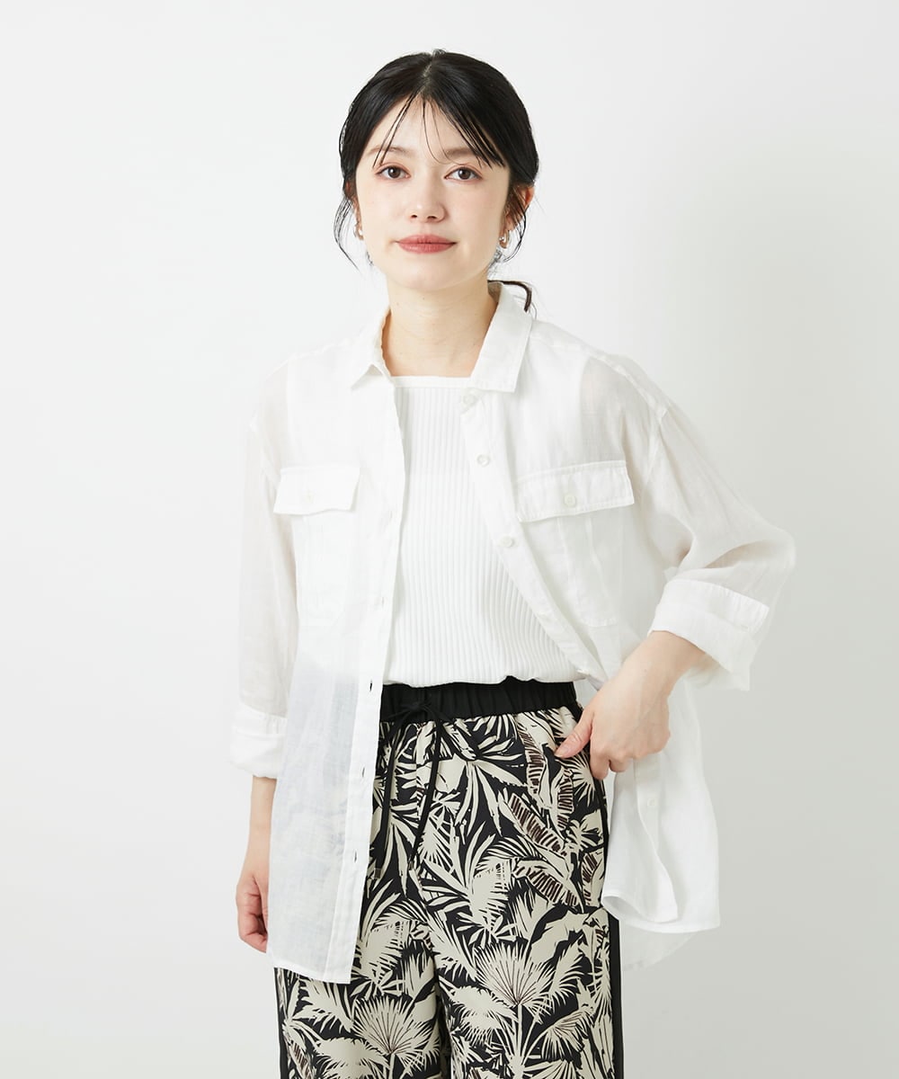 PHBGD39290 GEORGES RECH(小さいサイズ)(メゾン ドゥ サンク) シアーリネンサファリシャツ ホワイト