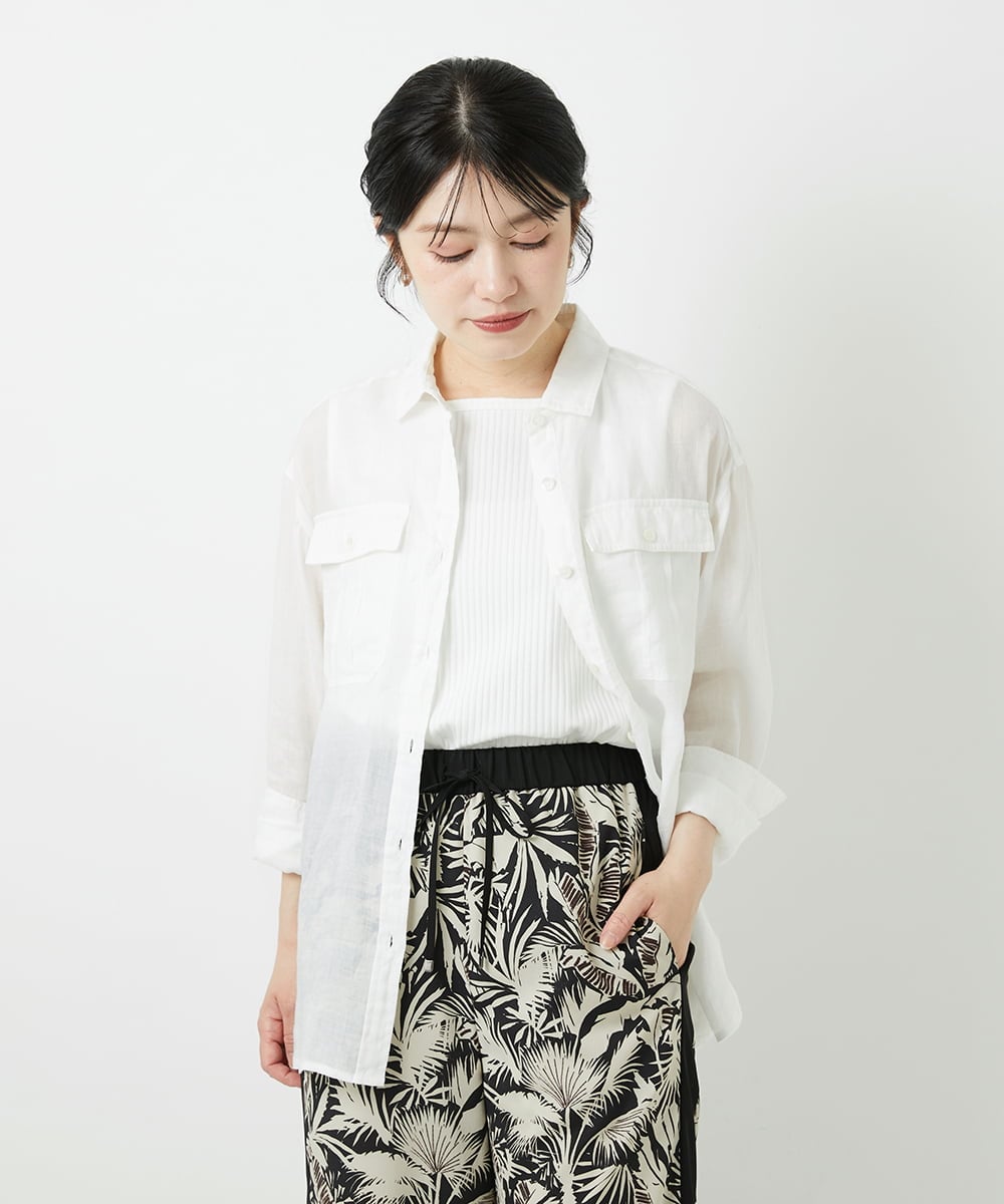 PHBGD39290 GEORGES RECH(小さいサイズ)(メゾン ドゥ サンク) シアーリネンサファリシャツ ホワイト