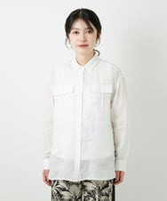 PHBGD39290 GEORGES RECH(小さいサイズ)(メゾン ドゥ サンク) シアーリネンサファリシャツ ホワイト