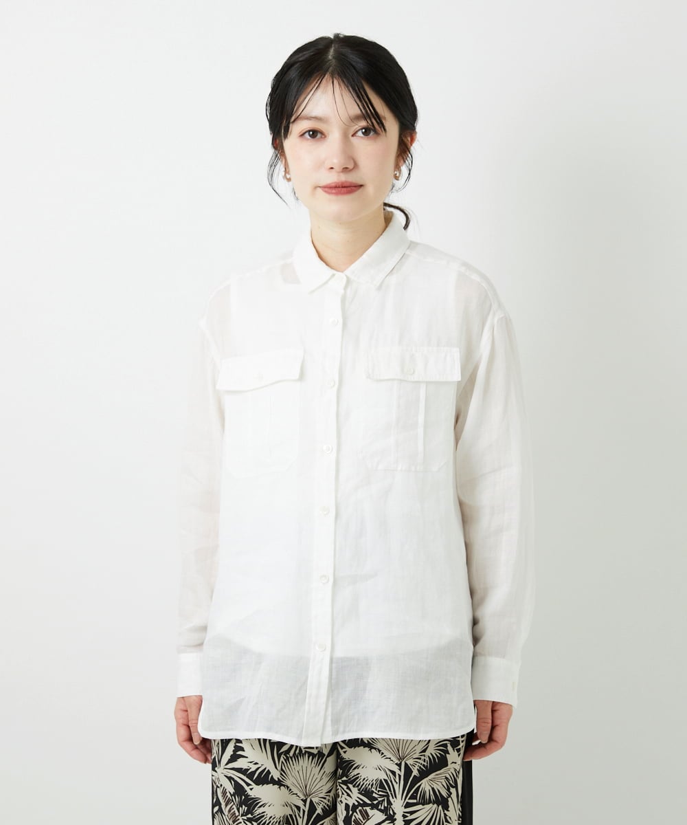 PHBGD39290 GEORGES RECH(小さいサイズ)(メゾン ドゥ サンク) シアーリネンサファリシャツ ホワイト