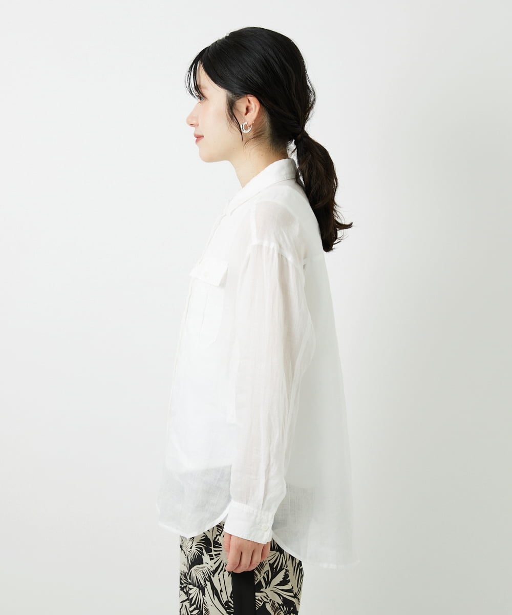 PHBGD39290 GEORGES RECH(小さいサイズ)(メゾン ドゥ サンク) シアーリネンサファリシャツ ホワイト