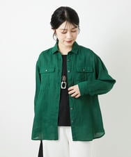 PHBGD39290 GEORGES RECH(小さいサイズ)(メゾン ドゥ サンク) シアーリネンサファリシャツ ホワイト