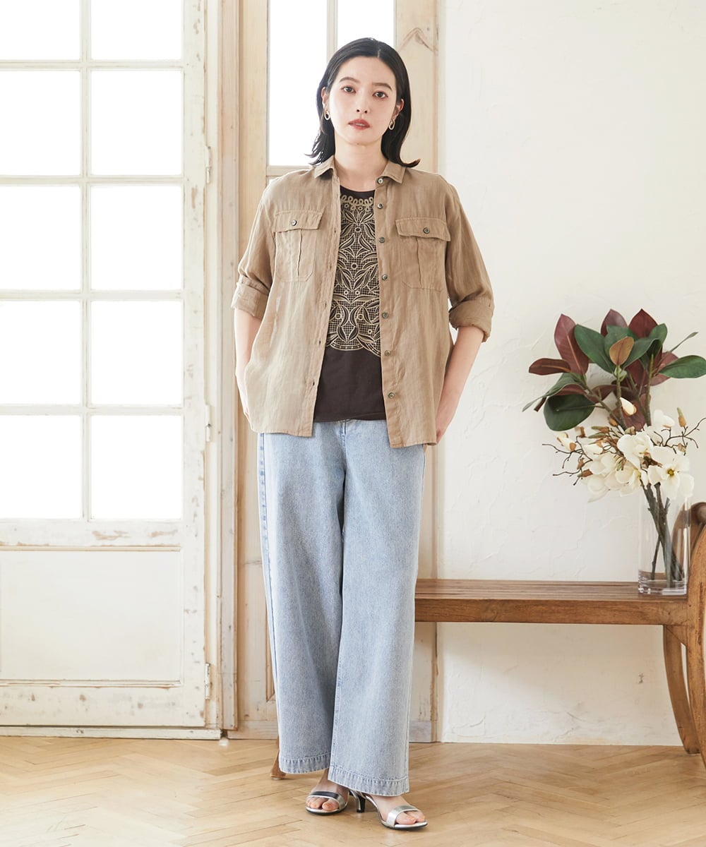 PHBGD39290 GEORGES RECH(小さいサイズ)(メゾン ドゥ サンク) シアーリネンサファリシャツ ホワイト