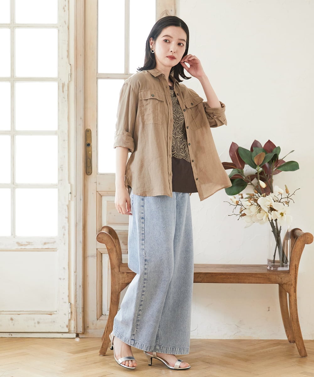 PHBGD39290 GEORGES RECH(小さいサイズ)(メゾン ドゥ サンク) シアーリネンサファリシャツ ホワイト